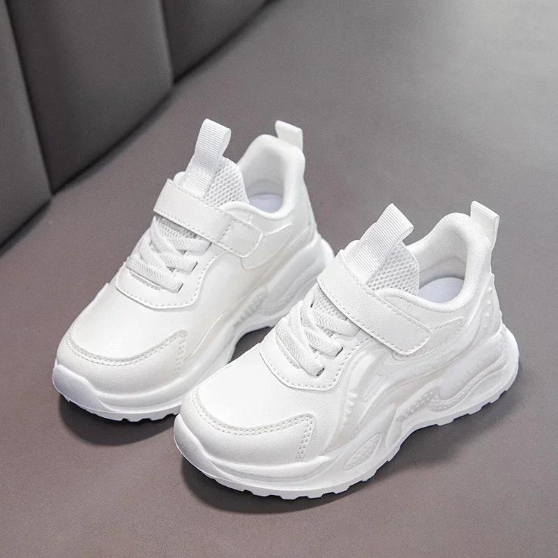 Students Sneakers White Non-slip New Kids Running Shoes Mesh Breathable Children Fashion Shoes Thick Soft Sole Trendy