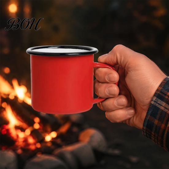 Durable Steel Water Cup Enamel Coffee Mug with Handle, Retro Style Cup, Smooth Lead Free Drinking Vessel Surface Portable for Hot Tea And Milk Outdoor