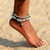 Boho Anklet for Women Turtle Heart Pendant Double Layer Beach Summer Turquoise Wave Beach Vacation Jewelry