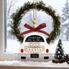 First Christmas Married Ornament Rustic Wooden Car Wedding Ornament with Buffalo Plaid Bow for Couples Bridal Shower Newly Married Wedding Decor