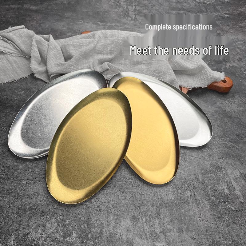Korean Stainless Steel Egg-Shaped Plate for Desserts, BBQ, and Snacks