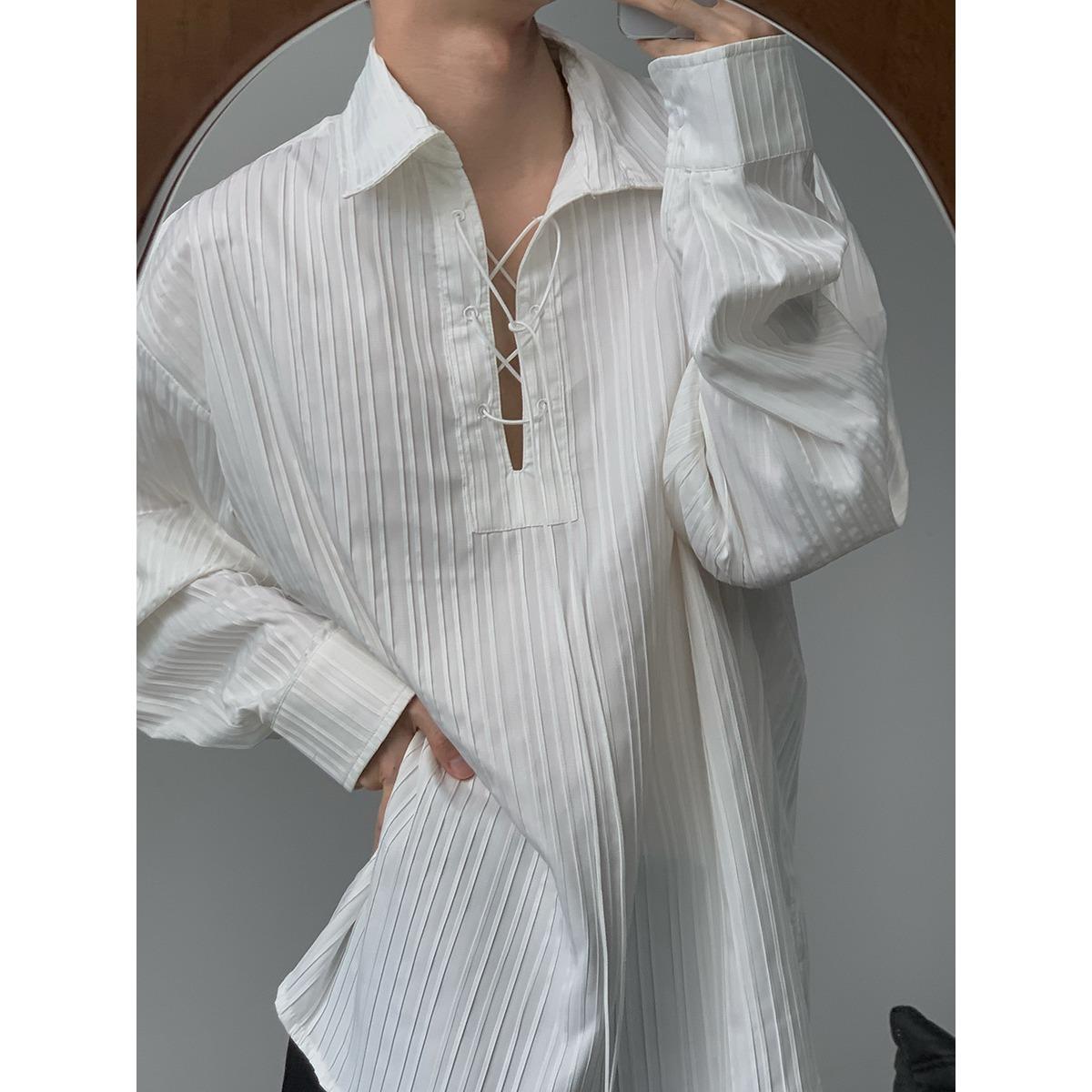 

Белая рубашка в корейском стиле для мужчин на весну и лето. Модная брендовая высококачественная свободная плиссированная фактурная рубашка с длинными рукавами для мужчин. XL