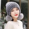 Yutong Women's Winter Mink Hat with Fox Pom and Ear Protection