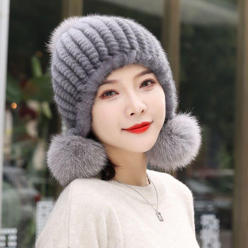 

Жіноча зимова норкова шапка Yutong з помпоном з лисиці та захистом для вух One Size