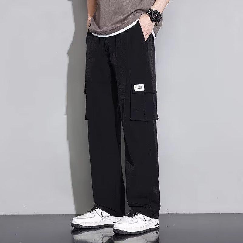 

Ice Silk Overalls Men s Summer New Wide Leg Straight High Loose Large Size Fashion Casual Pants M чёрный