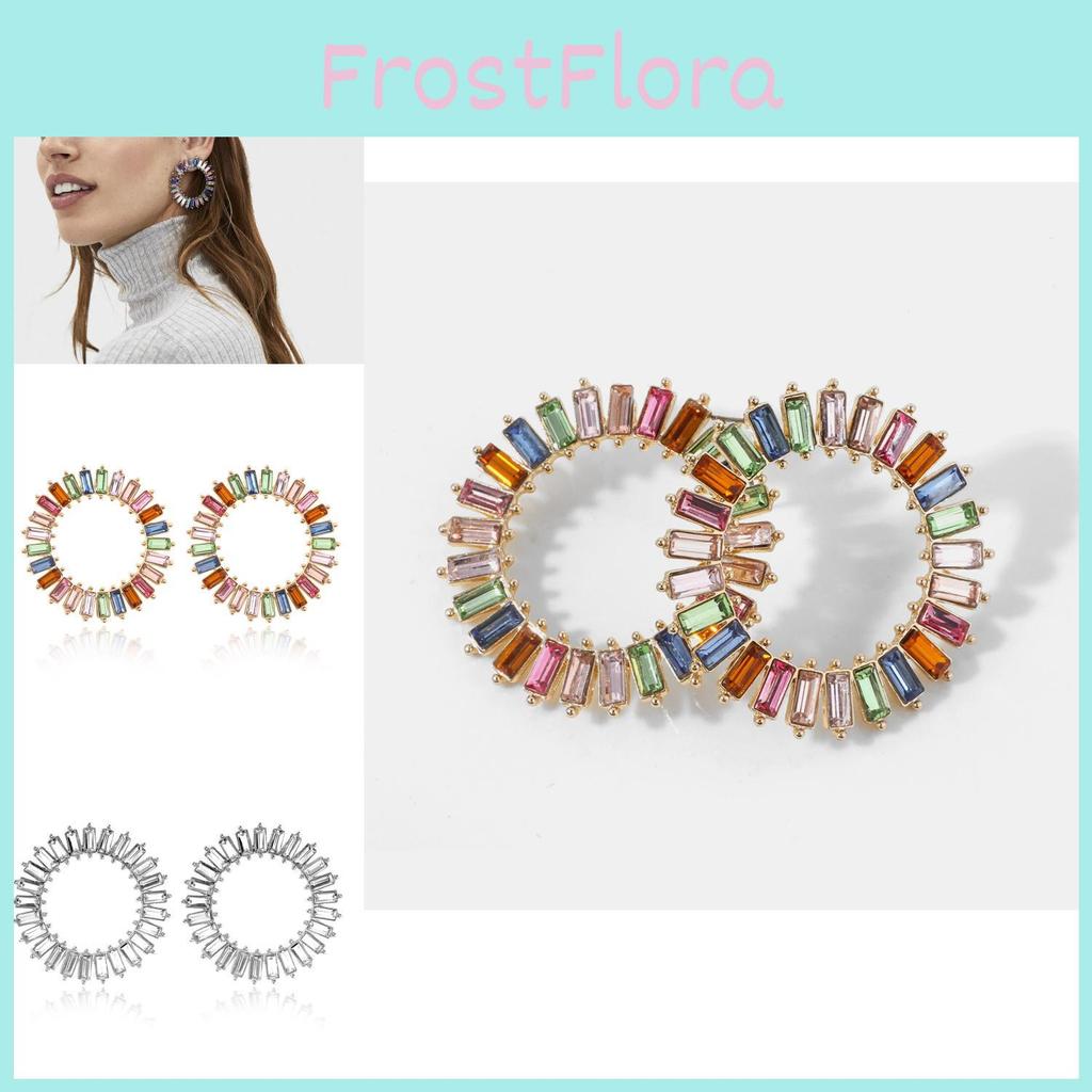 High-quality Plated Alloy Geometric Crystal Round Earrings For Women