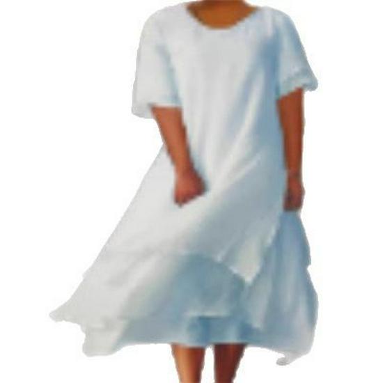 Color Block Round Neck Cotton-Linen Short Sleeve Dress