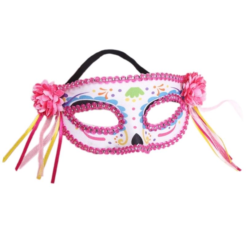 Painted Skull Face Mask For Halloween Festival Party Adjustable Breathable Party Accessory With Floral Design