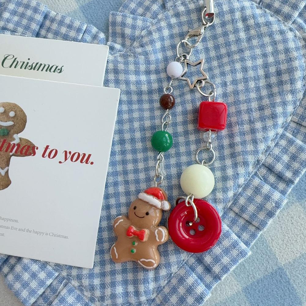 

Korea Cute Christmas Bear Gingerbread Man Pendant Phone Chain For iPhone Jewelry Strap Gift Girl Hanging Decor Keyring Cord Rope Plastic