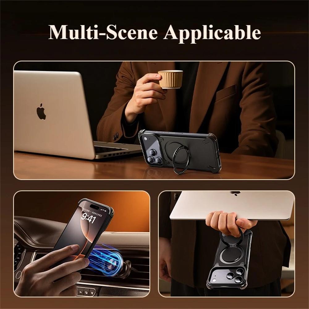 360°Rotating Magnetic Stand Frameless Phone Case For iPhone 17 16 15 14 13 Pro Max For Magsafe Wireless Charge Shockproof Bumper Cover