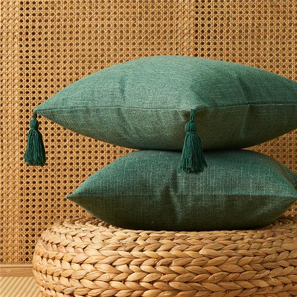 Japanese Solid Color Cotton and Linen Tassel Pillowcase Household Simple Literary Style Pillow Cushion Cover Pillowcase Home Decor