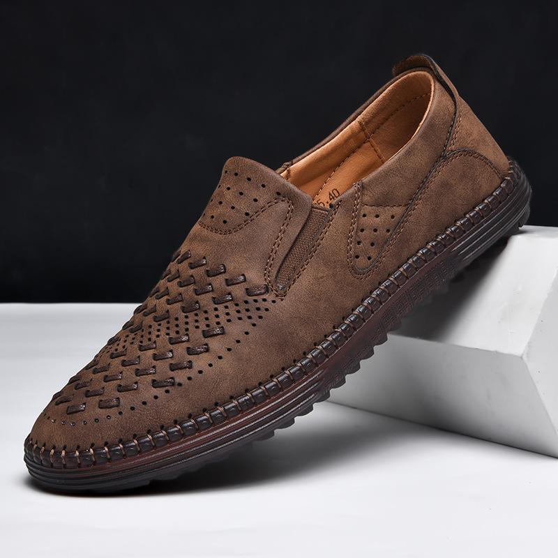 Men's shoes outdoor casual shoes one-pedal flat-soled handmade leather shoes spring low-top large-size loafers