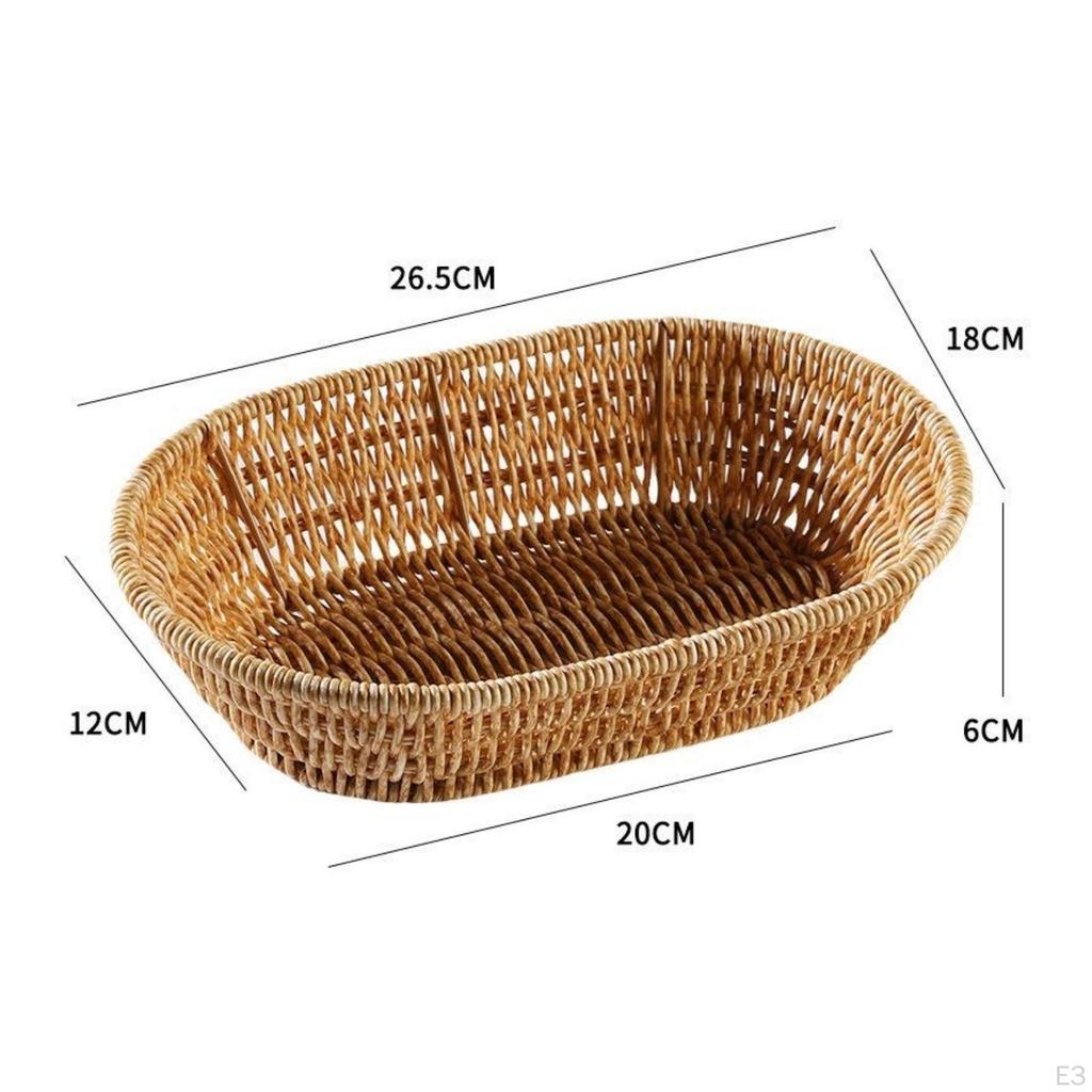 Shallow Woven Fruit Tray | Raised Open Rim, Imitation Rattan Basket, for Kitchen Counter L Oval