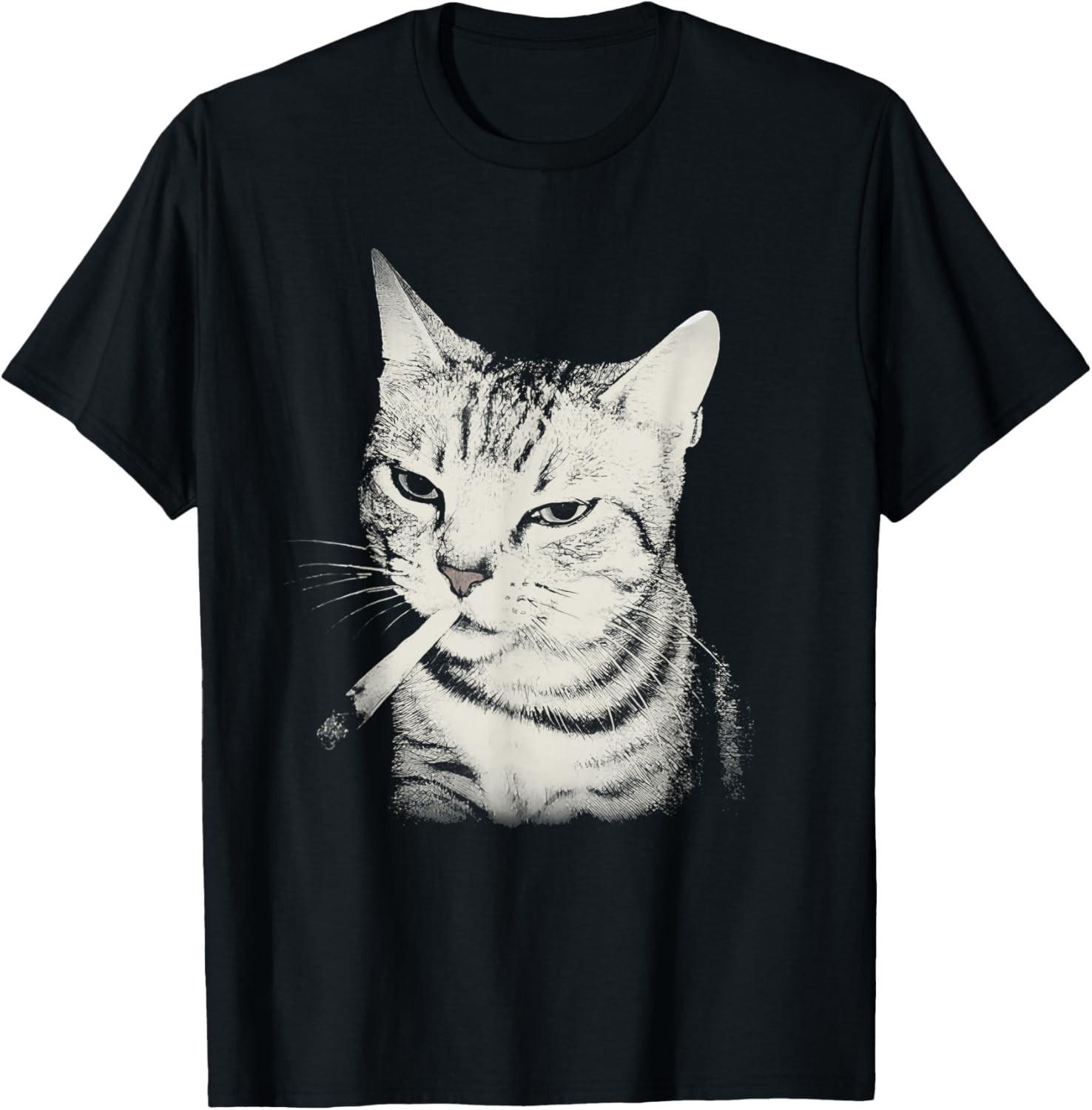 Smoking Cat Cigarette Kitten Funny Meme Stupid Brainrot T-Shirt unisex T-Shirt S