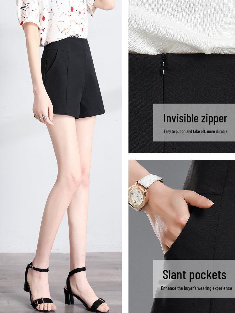 Women's High Waist Wide-Leg Summer Shorts - White A-Line, Black Slim Style, All-Match and Loose Fit