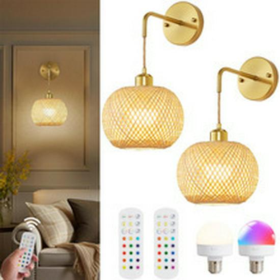 Bamboo Woven Charging Wall Lamp - Bohemian Style for Living Room, Corridor, Bedroom, or Bedside