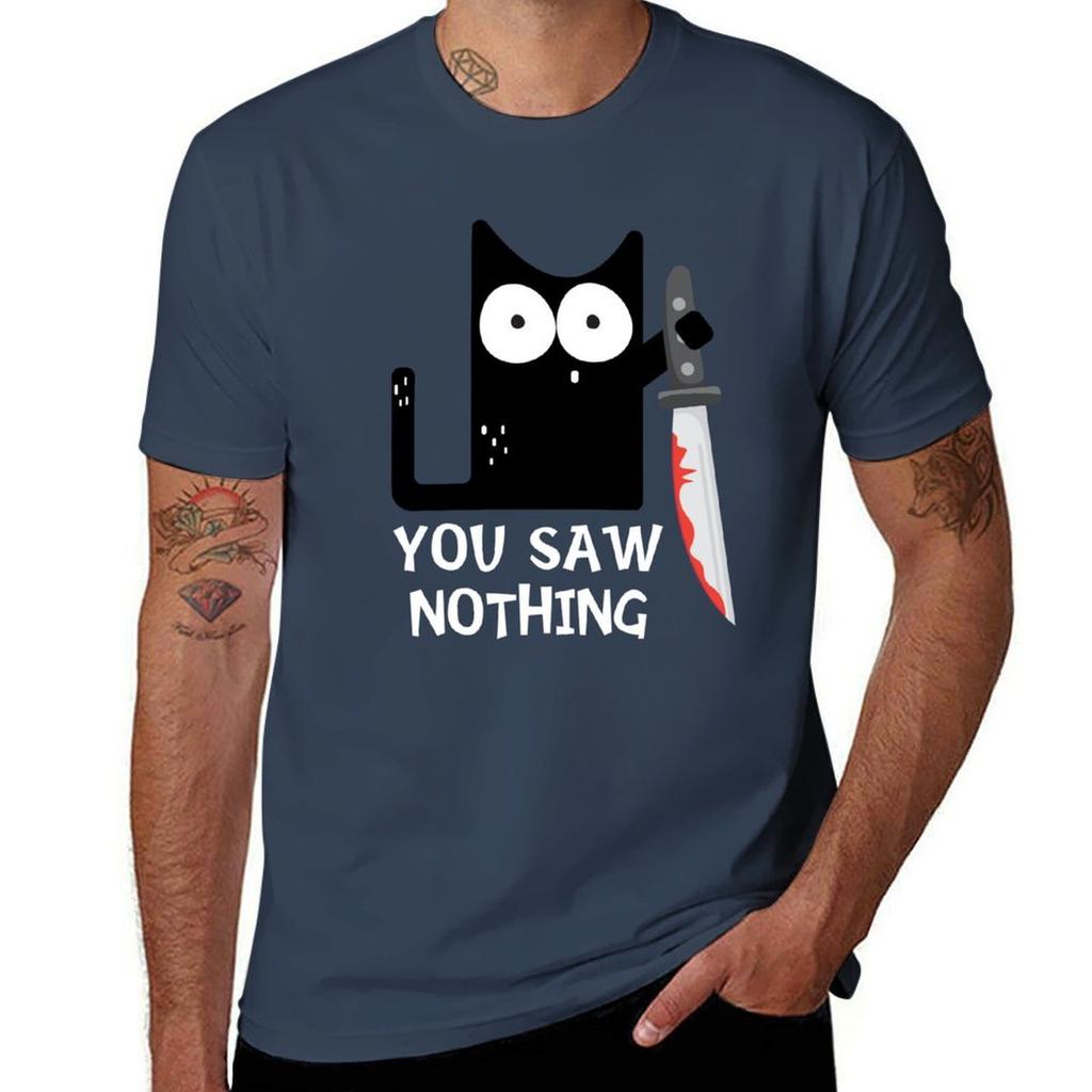 You Saw Nothing Black Cat Funny Halloween Tshirt Summer Holiday Tshirt