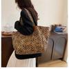 Leopard Print Canvas Tote Bag for Women Spacious Handheld Shoulder Purse Trendy Casual Commuter Handbag CLE
