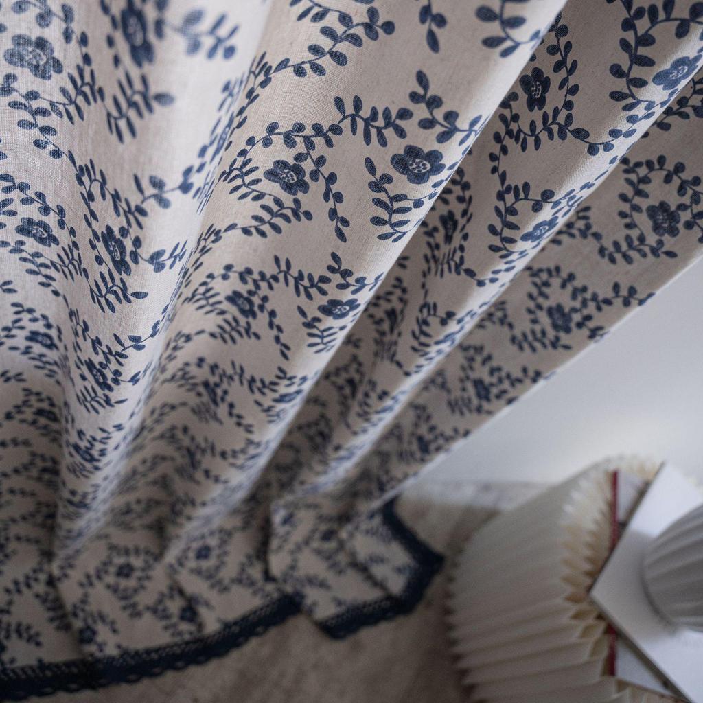 Yimanqiyun Blue Plum Blossom Print Semi-Blackout Kitchen Curtain