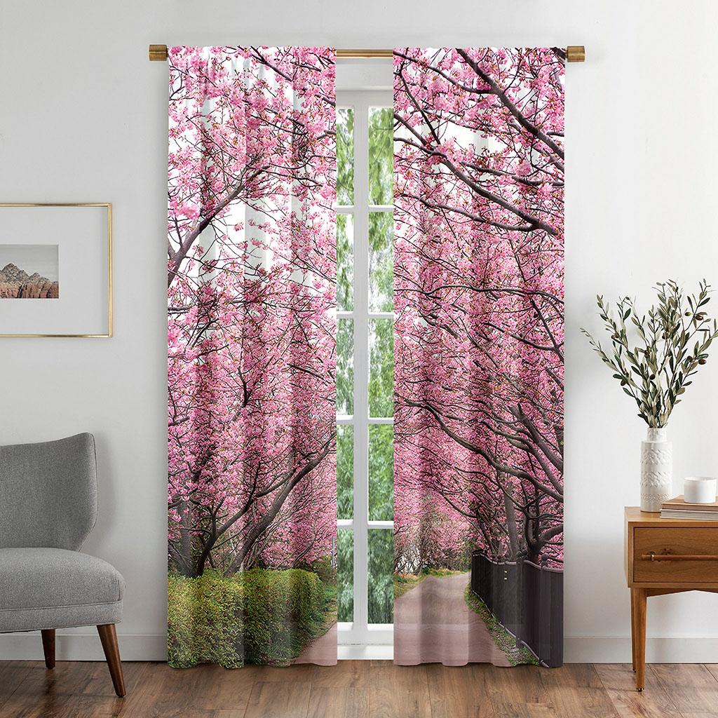 

Розовый лес сакуры и шторы из зеленой травы. Набор из двух, Домашняя Спальня Гостиная Теневая Занавеска 50W130H(CM)X2PCS&Rod Pocket