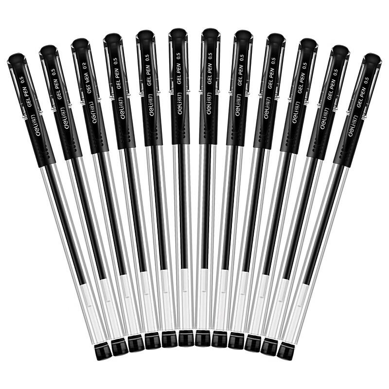 Deli 6600ES 0.5mm Black Bullet Tip Gel Pens - 3 Boxes (36 Pens)