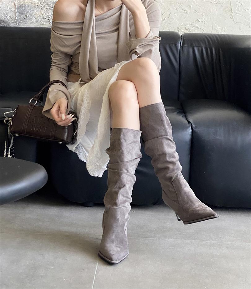 2025 autumn and winter new pointed thin boots but knee boots women's suede stiletto long tube fashion knight women's boots