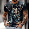 Men's T-shirt Outdoor Casual Summer Round Neck Tops Short Sleeve 3D Cat Printed Pattern Polyester Loose Men's Clothing