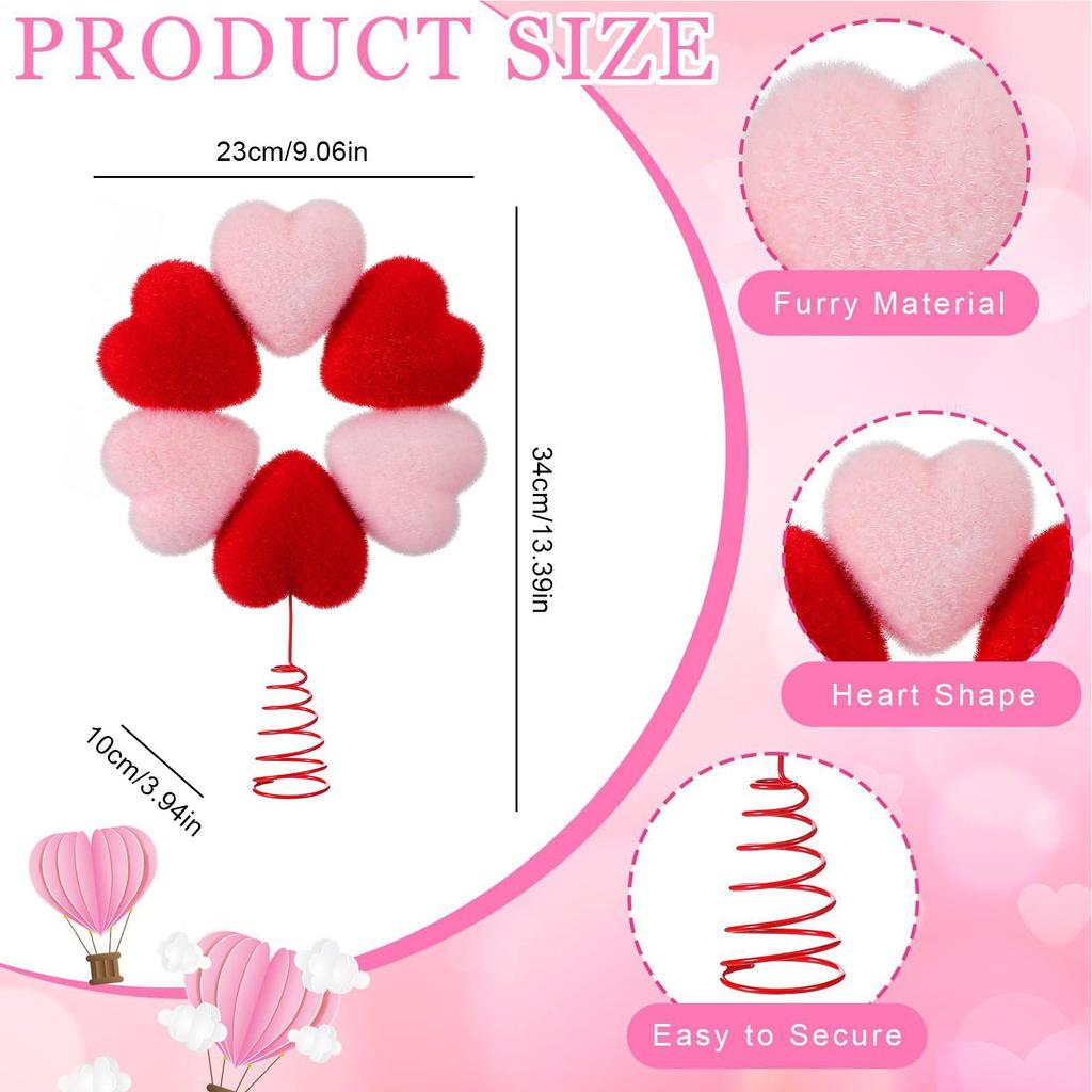 Valentine's Day Tree Topper Decoration 13.4 Inch Romantic Red Heart-shaped Tree Top Decoration Plush Treetop Ornament