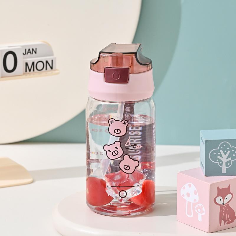 Water bottle summer new bear cup sports straw cup convenient wholesale with handle student space cup direct drinking cup ins