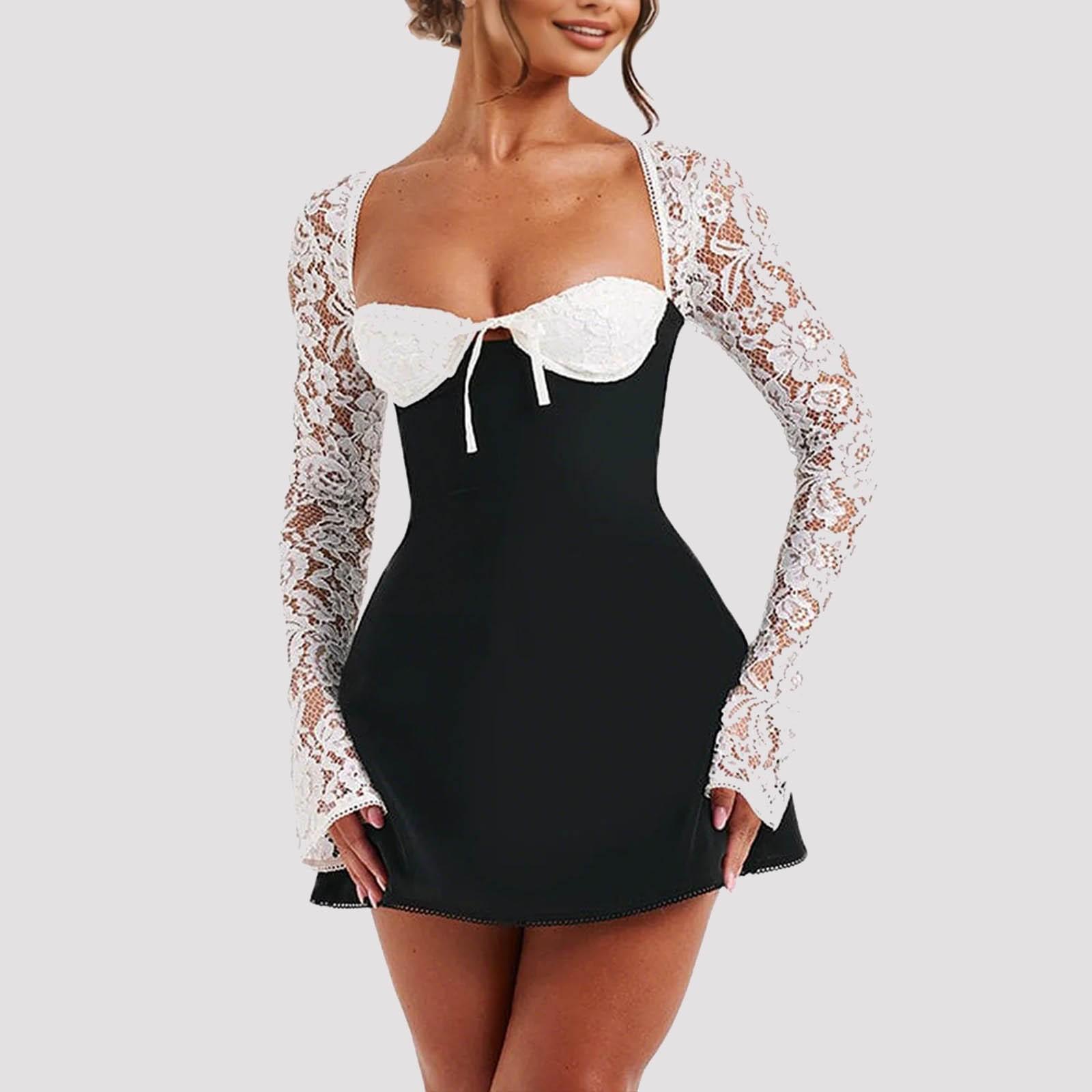 

Женское элегантное кружевное платье с кружевным лоскутным узором, платье с длинным рукавом и глубоким вырезом, платье для выхода с открытой спиной L бежевый