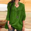 Women Flared Sleeve Tops Solid V-Neck Lace Splicing Fold Three Quarter Sleeve