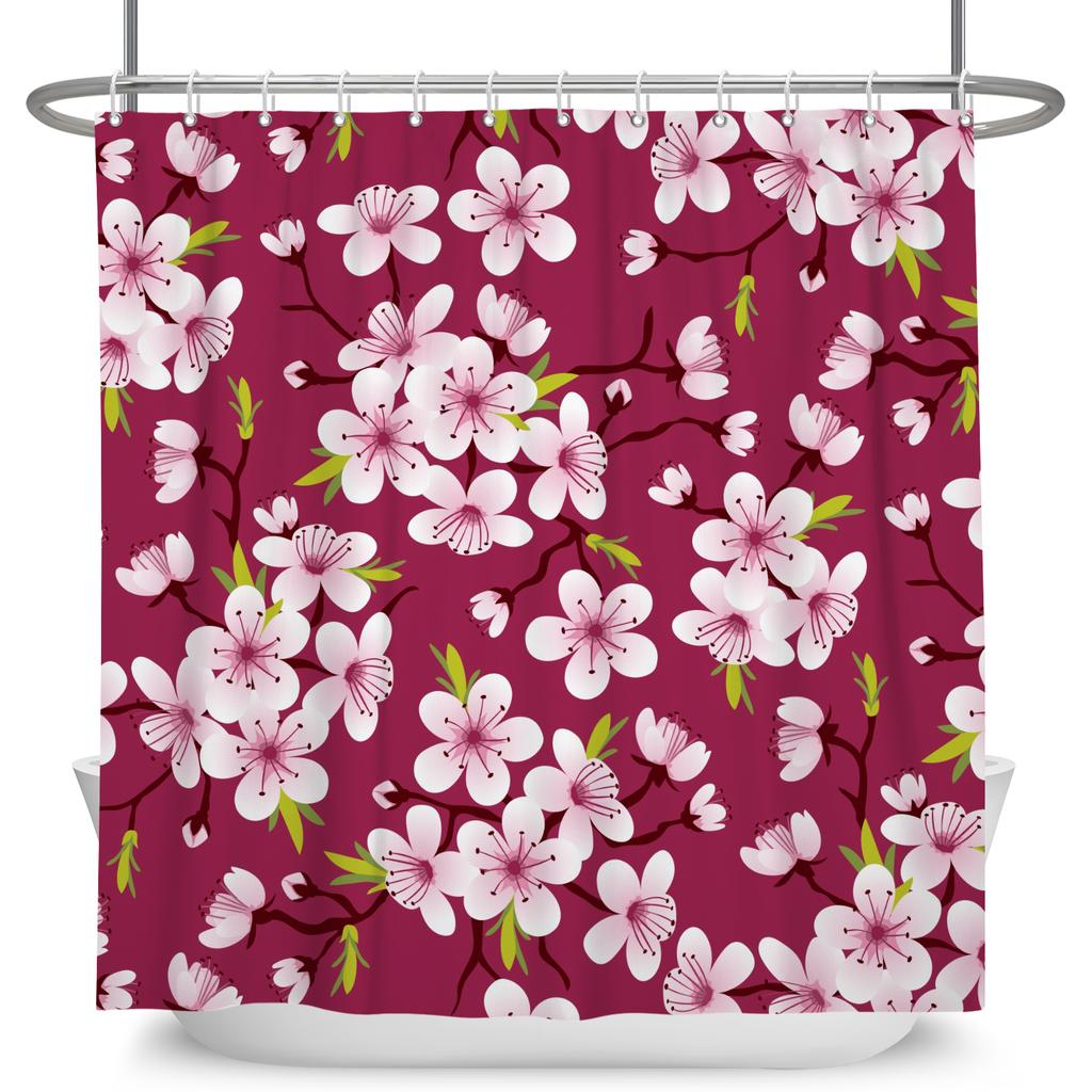 Chinese Style Plum Blossom Shower Curtain with Hooks Waterproof Polyester Bathroom Curtain Ink Painting for Home Decor 180x180cm