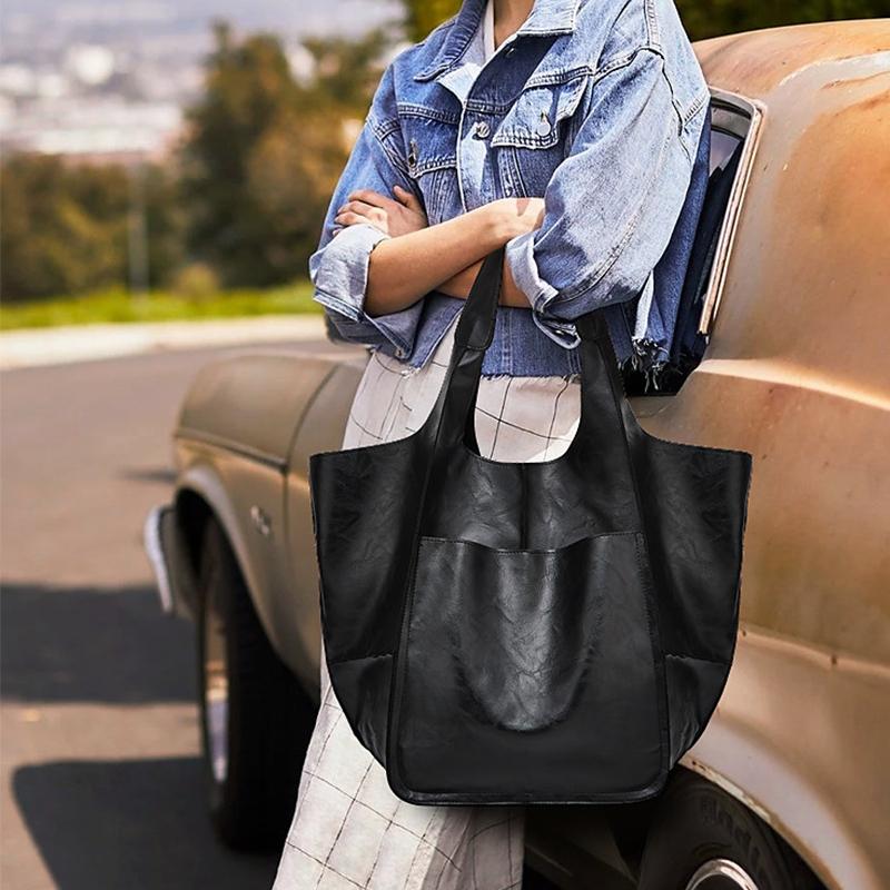 

Повседневная сумка-хобо из искусственной кожи большой емкости для покупок, женская винтажная сумка-кошелек, роскошные дизайнерские сумки через плечо 25x25x38cm