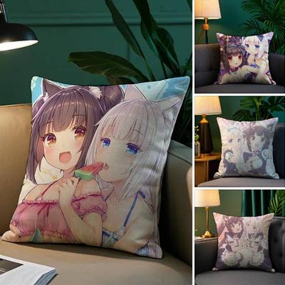 Anime N-Nekopara Girl Pillow Case Plush Fabric Soft Pillowcase Double Sided Print Sofa Cushion Cover Throw