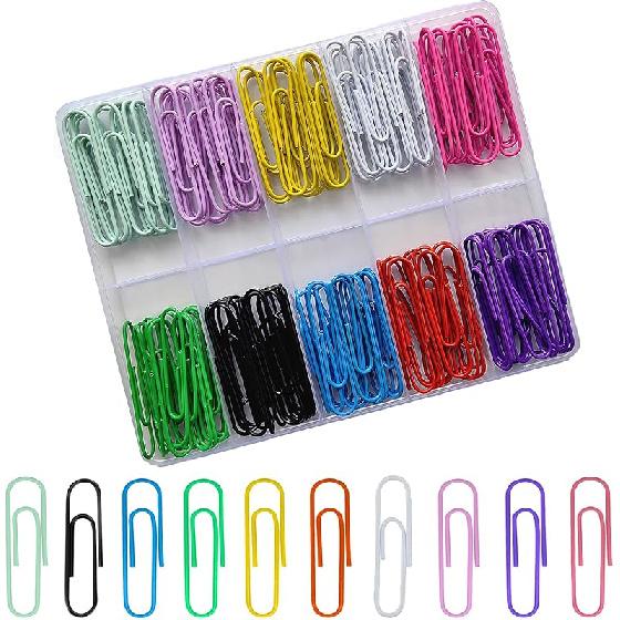 200 Pcs Medium 33 mm/1.3Inch Size Colored Paper Clip with Plastic Box Coated Metal PaperClips Office for School and Personal Use