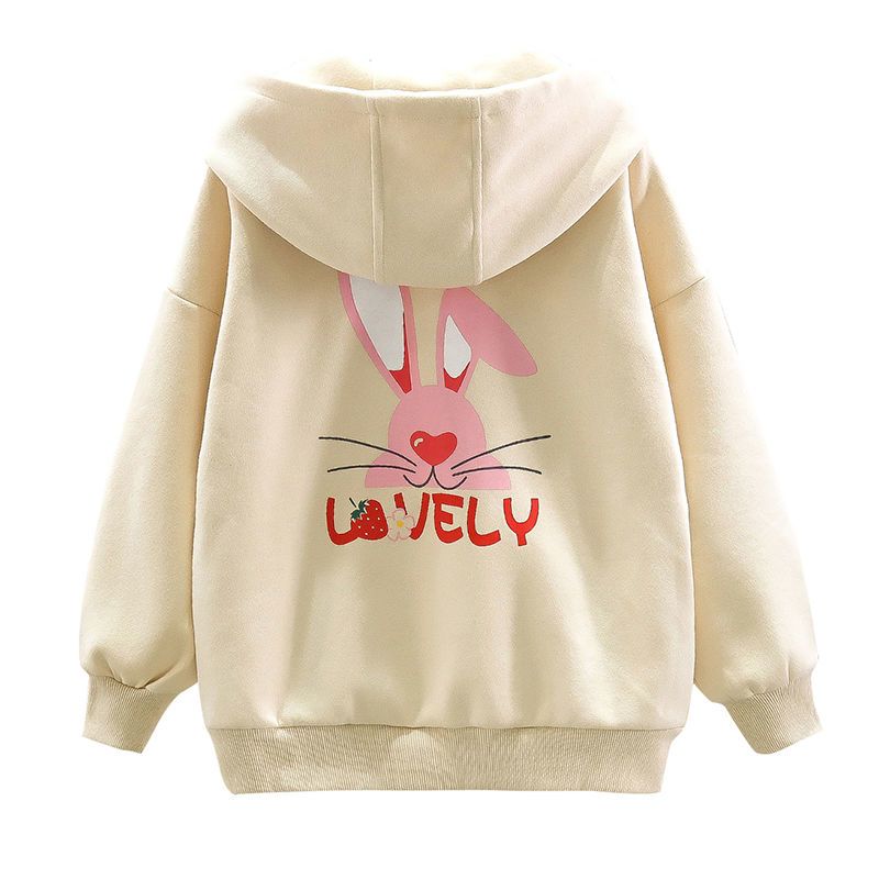 Girls' Rabbit-Printed Hooded Cardigan: Stylish and Casual Fall Jacket for Kids