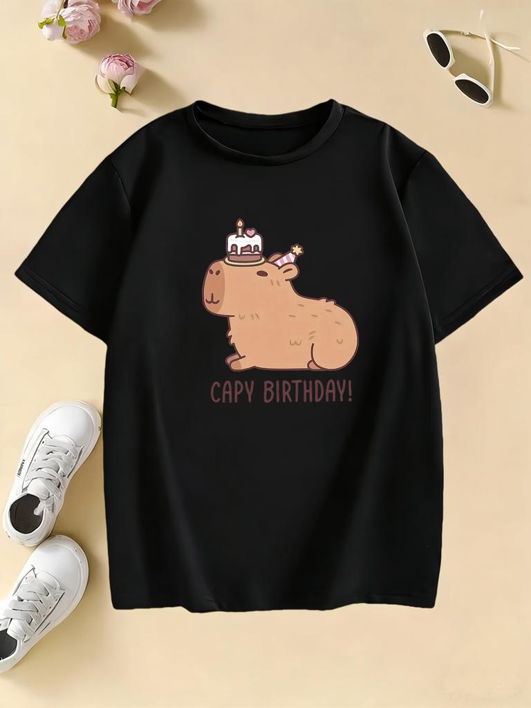 Fashion Kawaii Capybara Birthday T Shirts Kids Childrens Tshirt Boys Girls Summer Spring Casual Top Tee Shirt