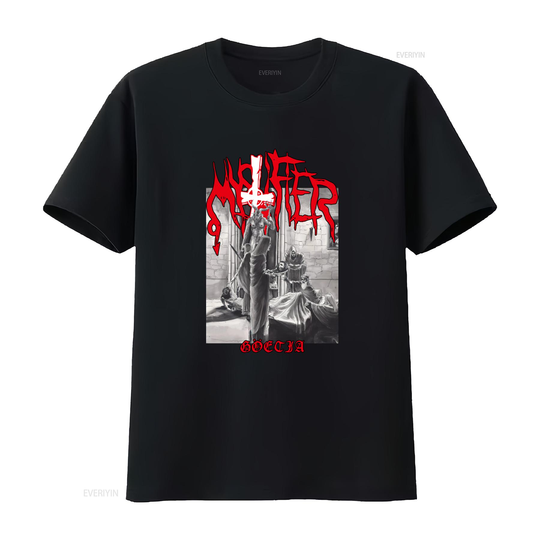 

Mystifier Goetia Black Metal T Shirt Blasphemy Design with Sarcofago Beherit Goatlord Influence vintage Washed fashion 4XL