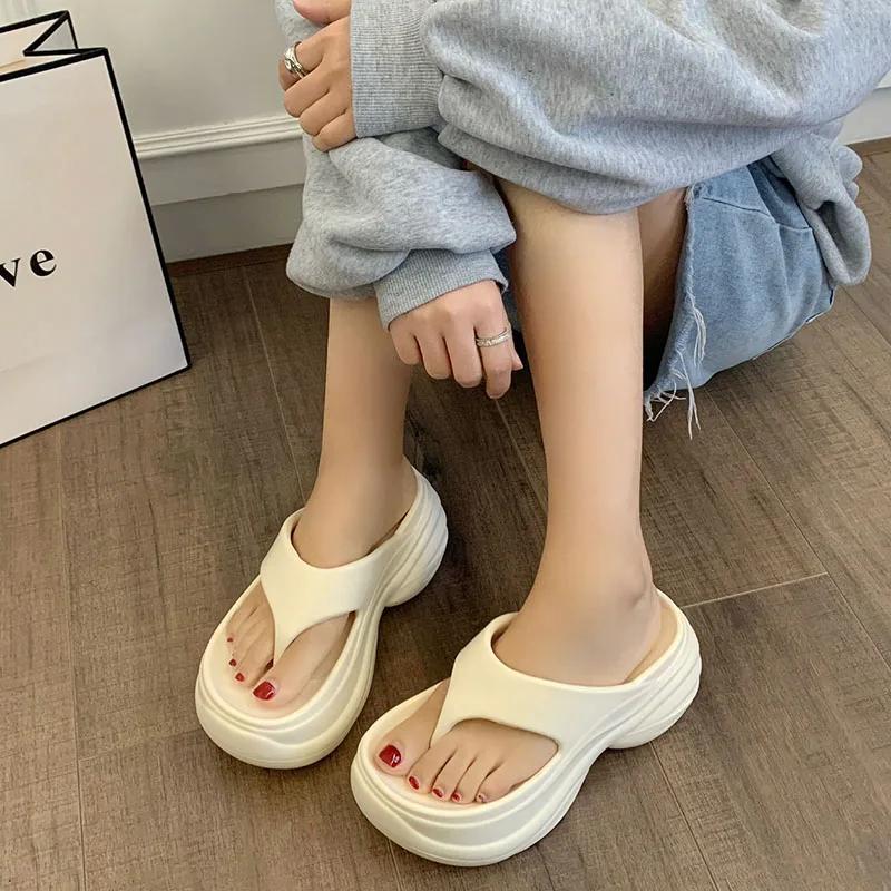 Fashion Thick Botton Beach Flip Flops for Women Clip Toe Soft Sole Platform Slippers Woman Summer Non-Slip Chunky Wedge Sandals Female