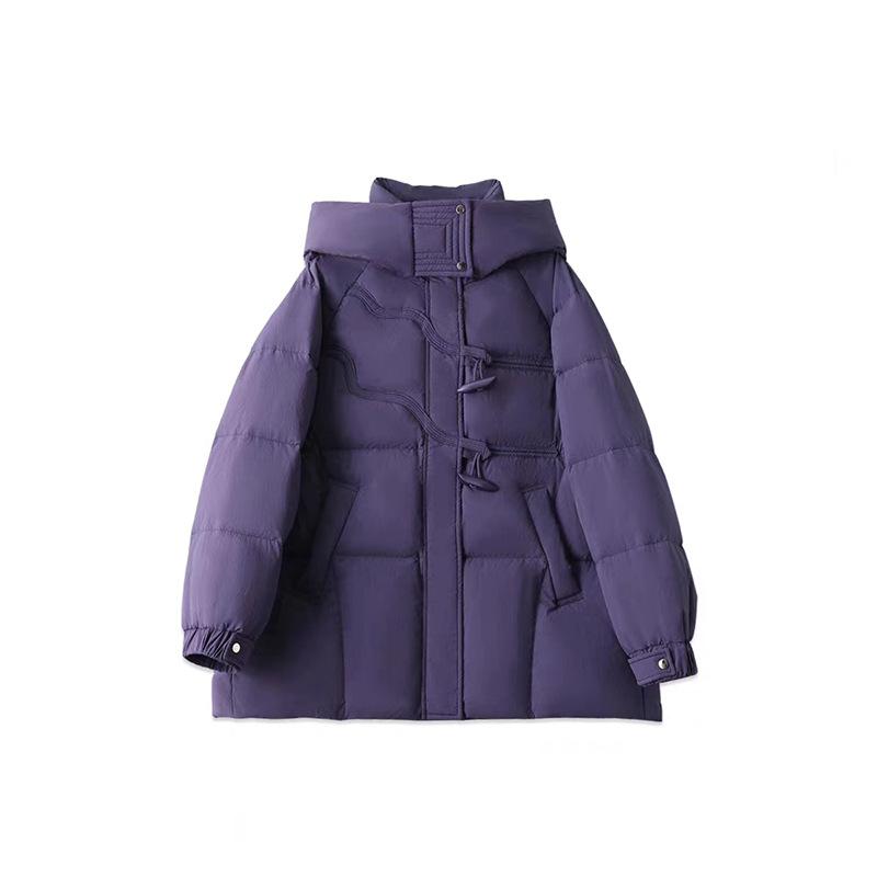 Fashion down jacket women's medium and long 2024 winter new horn buckle hooded thin white duck down jacket tide
