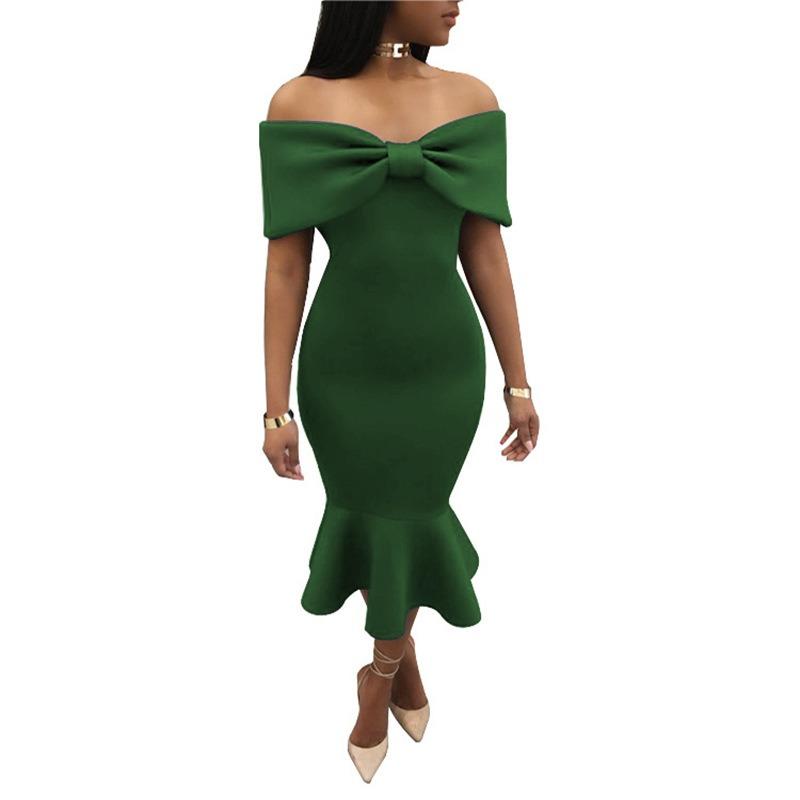 Evening dress temperament chest wrap bow fishtail dress autumn new women's clothing