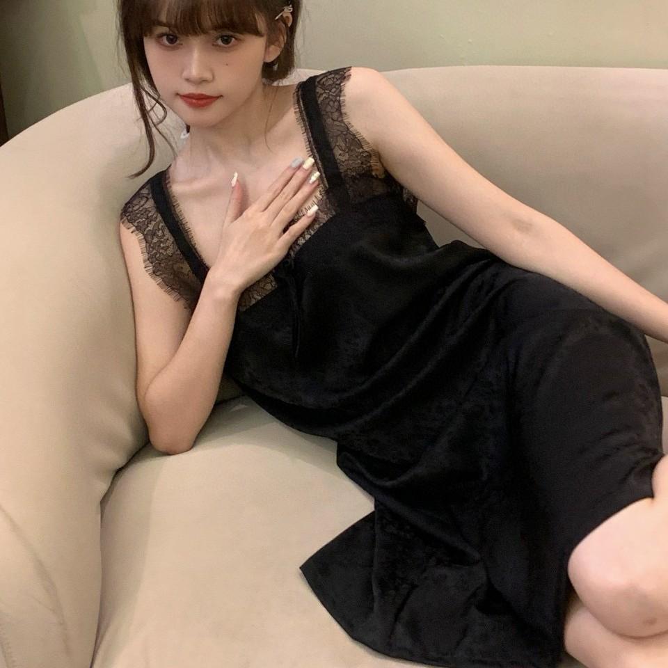 French Elegant Ice Silk Sleepwear For Women With Lace Camisole Slip For Home Comfort