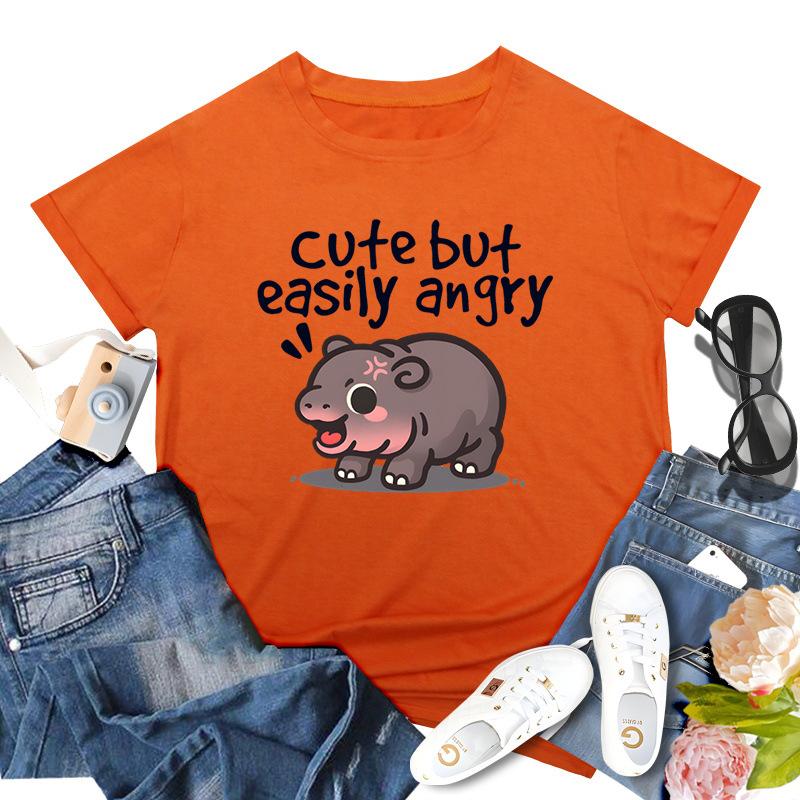 Podskakująca Świnia Moo Deng Nadrukowany Top Modny Pulower Casualowy Wszechstronny T-shirt Damski