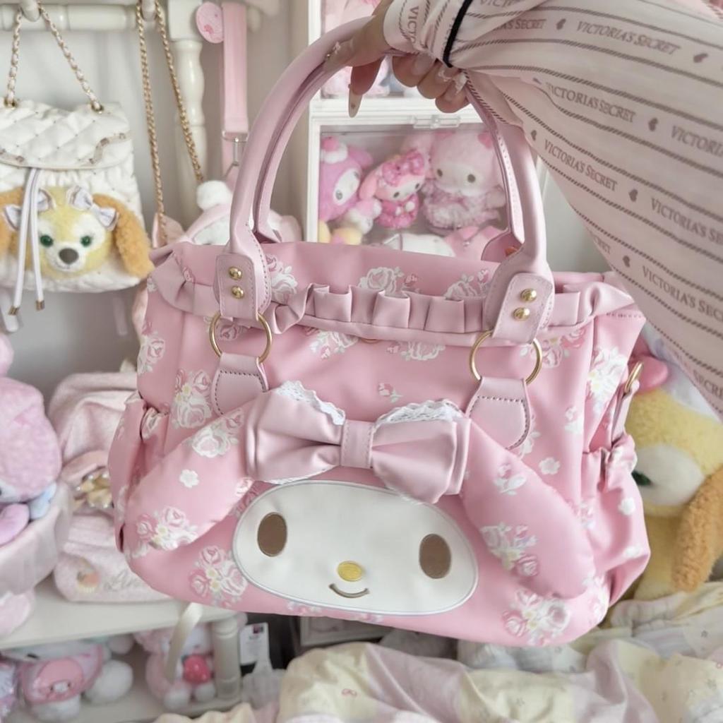 Cute Sweet Pink Melody Large Capacity Shoulder Crossbody Tote Bag with Heart Design