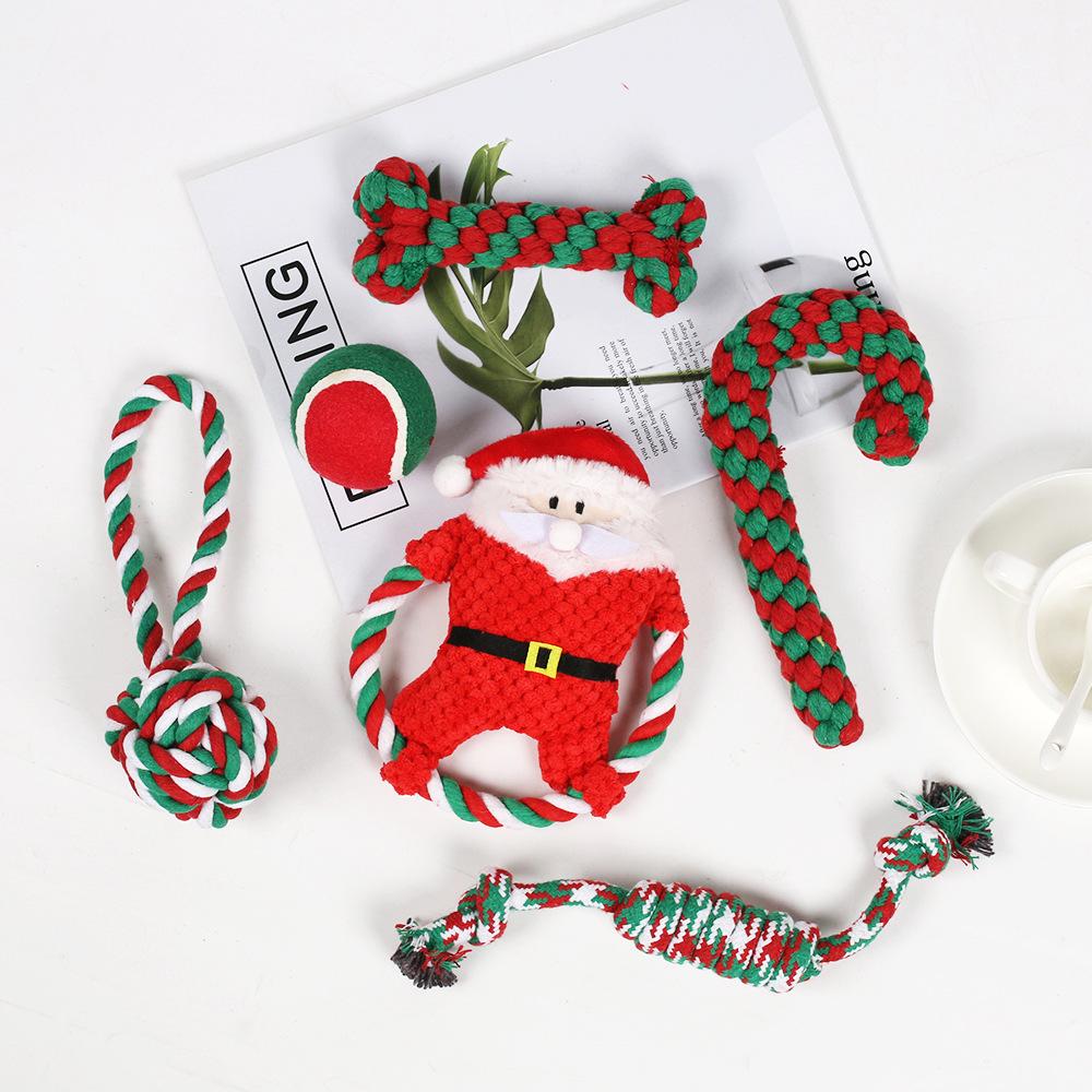 Christmas Dog Toy Set for Dogs - Cotton Rope Chew Toys, Squeaky Santa Plush, Safe, Durable, Teeth Cleaning Holiday Dog Gifts