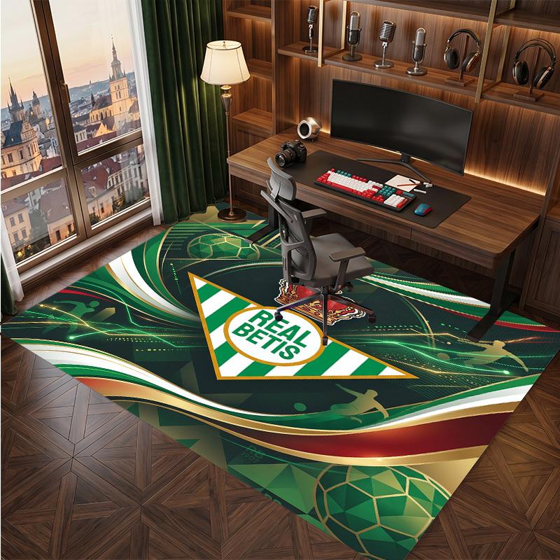 Real Betis Football Print Crystal Velvet Rug, Comfortable Water Absorbent Non Slip Indoor Floor Carpet