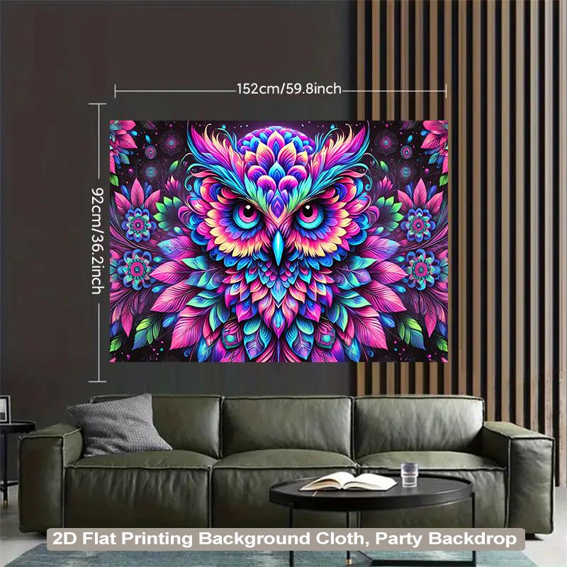 2D Flat Surface Neon Glow Style Owl Background Fabric Party Decoration Suitable for Living Room Polyester Fiber