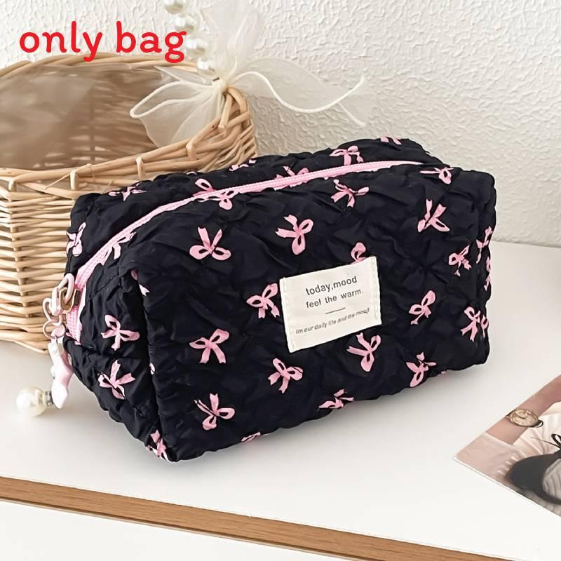 Minimalist Fabric Makeup Bag With Wrinkle Bows For Travel And Daily Use
