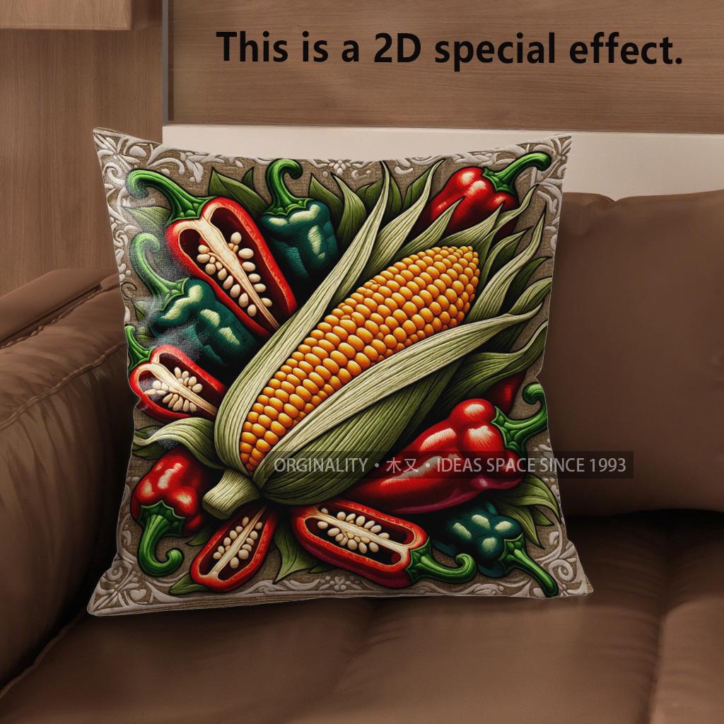 

2D Southwestern Chili Corn Taco Throw Pillow Covers Pattern Cushion Cover Suitable For Sofa Bedroom Car Pillow Cover 40x40cm