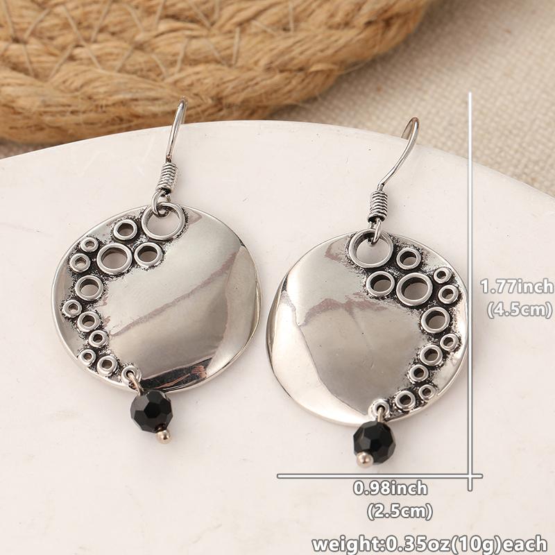 

Вінтажні Сріблястого Кольору Металеві Різьблені Ажурні Сережки Унікальні Підвісні Сережки з Чорним Каменем для Жінок Прикраси срібний
